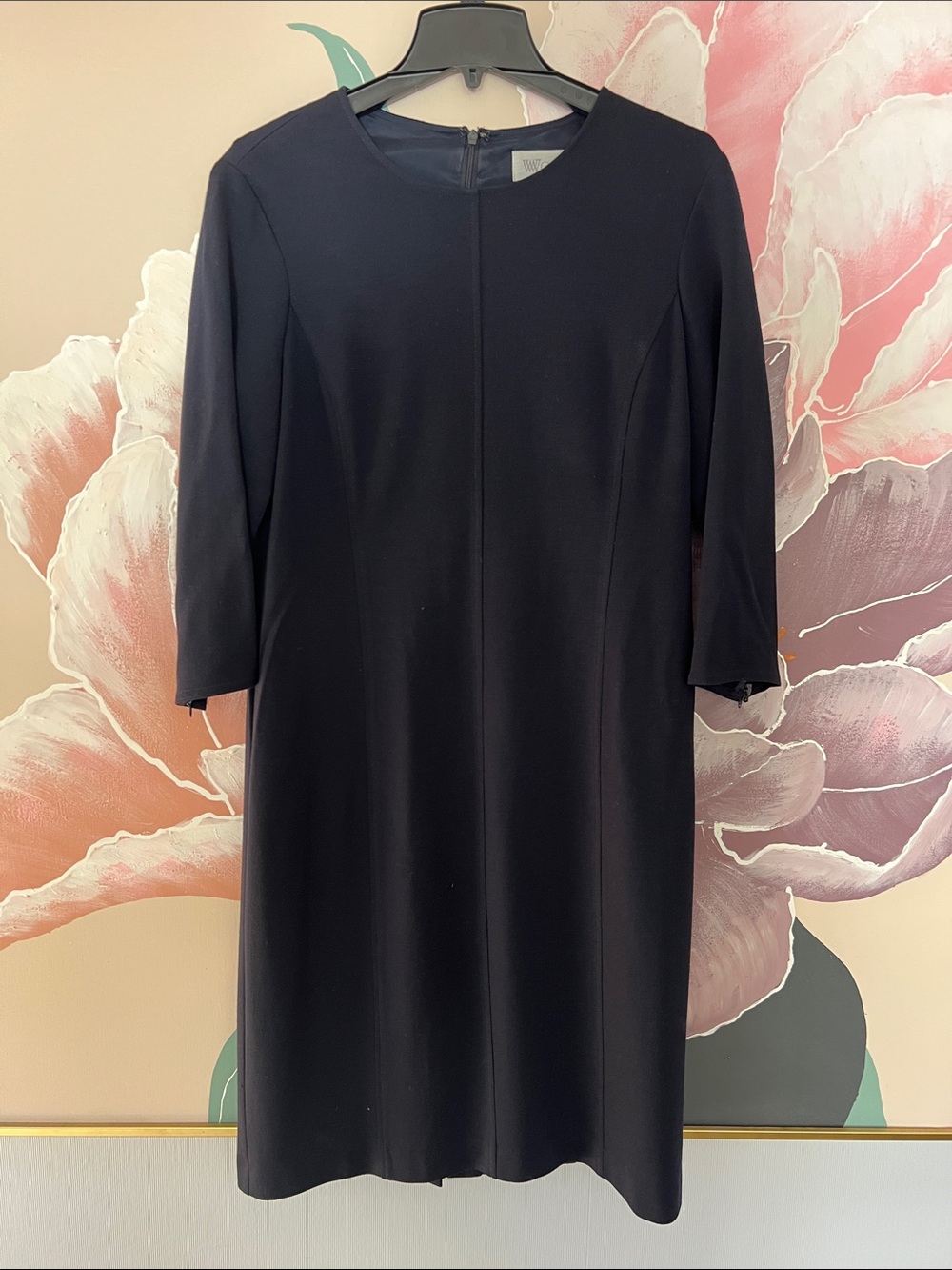W by Worth Black Midi Sheath Dress with Three-Quarter Sleeves